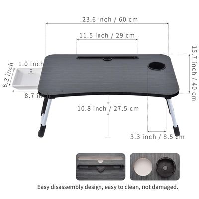 ポータブル 折りたたむラップトップ ベッド テーブル デスク トレイ カップホルダー 15.7&quot;D x 23.6&quot;W x 11&quot;H