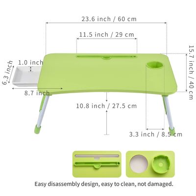 折りたたむラップデスクトップベッドトレイ カップホルダーと製品寸法 15.7 &quot;D x 23.6&quot;W x 11&quot;H