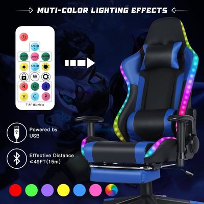 LEDライトバーとマッサージ機能のカスタマイズされたカラーレザーRGBゲーム回転椅子