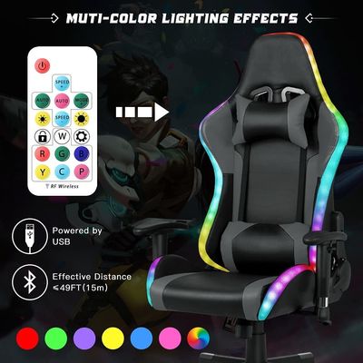 27.5&quot;D x 27.5&quot;W x 46.5&quot;H LEDライトバーとマッサージ機能のゲーム回転椅子
