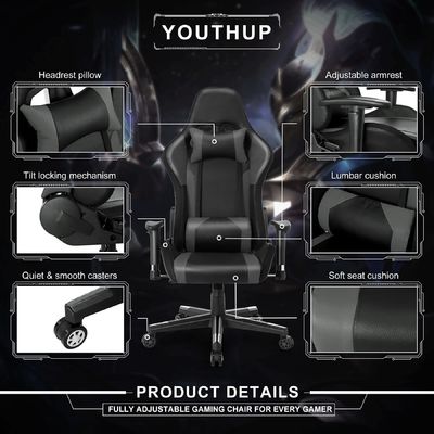 27.5&quot;D x 27.5&quot;W x 46.5&quot;H LEDライトバーとマッサージ機能のゲーム回転椅子