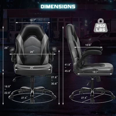 高さ調整可能なゲームチェア 理想的なオフィスと家庭用 27.76&quot;W x 45.67&quot;H x 25.39&quot;D