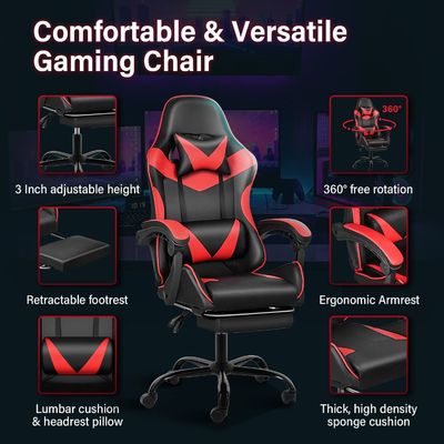 足の裏と腰の支柱付きエルゴノミックゲームチェア 20&quot;D x 25&quot;W x 46&quot;H/360 スウィーブル