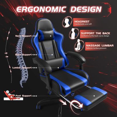 固いバックスタイル エルゴノミックゲームチェア 足のリストとマッサージ 腰のサポート