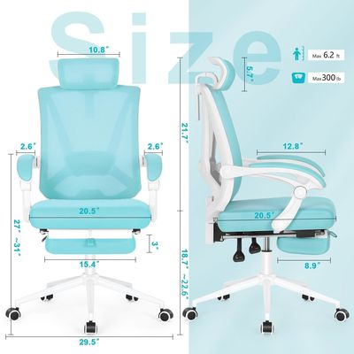 調整可能な2D腰筋支柱と足元付きの360回転式ハイバックオフィスチェア