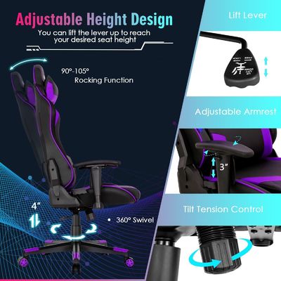 ALINUNU Racing エルゴノミックゲームチェア 調整可能な腰筋支柱とスポンジパッディング
