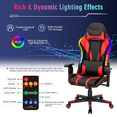 RGB LEDライト エルゴノミックなデザインの ALINUNU スワイブルチェアにゲームチェアをアップグレードします
