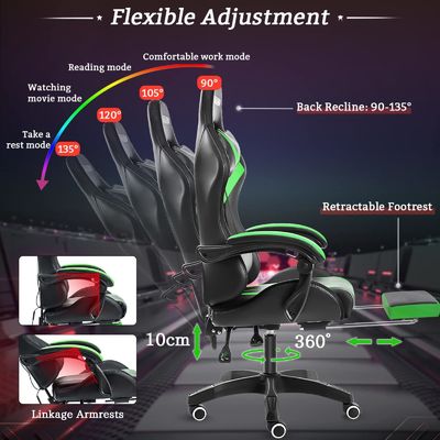 モダンなデザインのALINUNU エルゴノミックなコンピュータマッサージ LEDライトと足すり付きのゲームチェア
