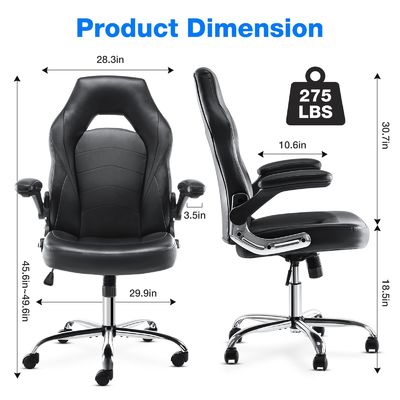 皮革製 エルゴノミックゲームチェア 腰筋支柱 29.9&quot;D x 29.9&quot;W x 49.6&quot;H