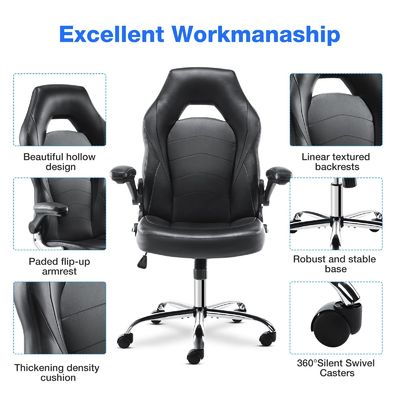 皮革製 エルゴノミックゲームチェア 腰筋支柱 29.9&quot;D x 29.9&quot;W x 49.6&quot;H