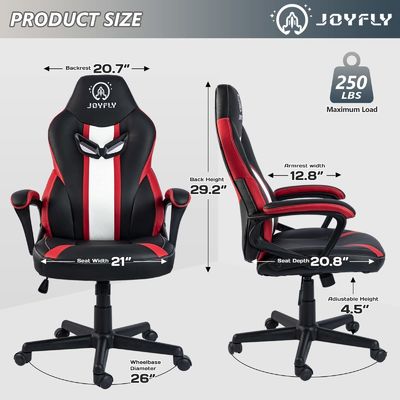 21インチD x 25インチW x 43インチH 腰筋サポート レースゲームチェア