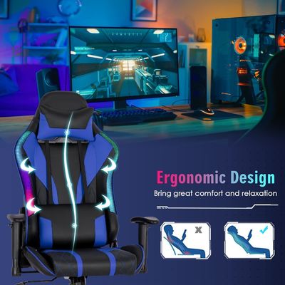 RGB LEDライトと調整可能なデザインでエルゴノミックなビデオゲームチェアをカスタマイズします