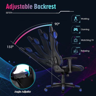 RGB LEDライトと調整可能なデザインでエルゴノミックなビデオゲームチェアをカスタマイズします