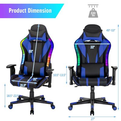 RGB LEDライトと調整可能なデザインでエルゴノミックなビデオゲームチェアをカスタマイズします