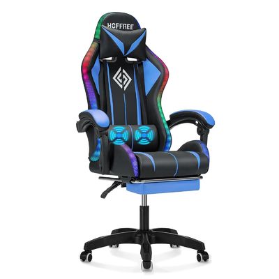 ALINUNU 直接 エルゴノミック コンピュータ マッサージ 足すりとLEDライトのゲームチェア