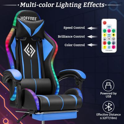 ALINUNU 直接 エルゴノミック コンピュータ マッサージ 足すりとLEDライトのゲームチェア