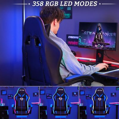 ALINUNU 直接 エルゴノミック コンピュータ マッサージ 足すりとLEDライトのゲームチェア