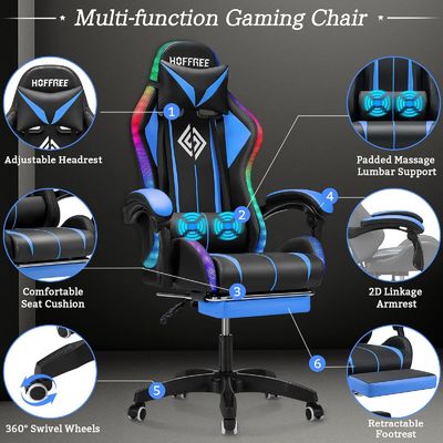 ALINUNU 直接 エルゴノミック コンピュータ マッサージ 足すりとLEDライトのゲームチェア