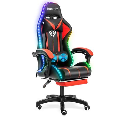 ALINUNU エルゴノミック コンピュータ マッサージ ゲームチェア LEDライトと足すり