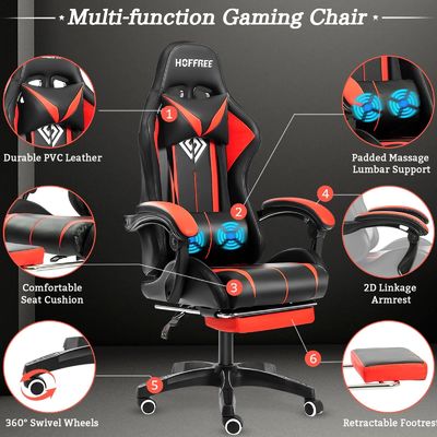 ALINUNU エルゴノミック コンピュータ マッサージ ゲームチェア LEDライトと足すり