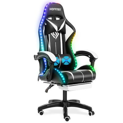 カスタマイズされた色 エルゴノミック コンピュータ マッサージ LEDライトと足の裏付きのゲームチェア