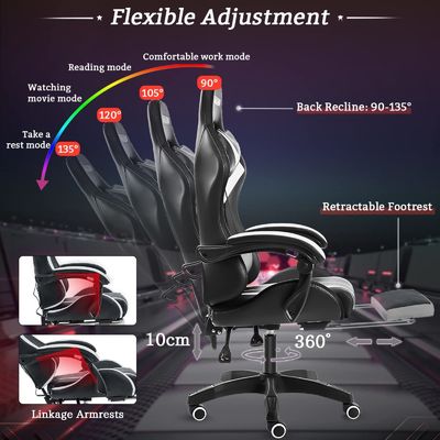 カスタマイズされた色 エルゴノミック コンピュータ マッサージ LEDライトと足の裏付きのゲームチェア