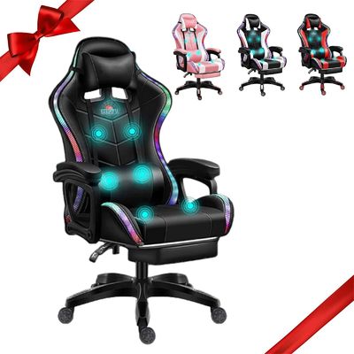 モダンデザインのコンピュータゲームルーム スピーカーと腰枕のLEDゲームチェア