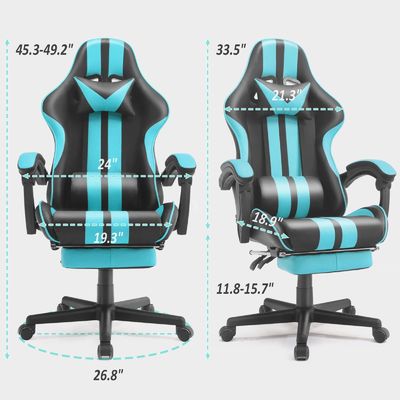 高さ調節可能なPCゲームコンピュータチェア,ヘッドレスト,腰支柱,足の支柱