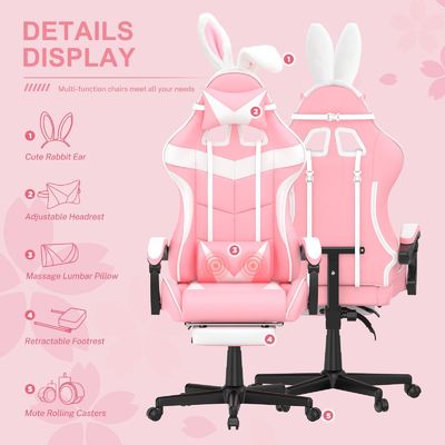 スワイベルチェア ピンクゲームチェア 足すりと 可愛いウサギデザインの郵便包装