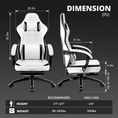 パソコンルーム ゲームチェア ポケットスプリングクッション 19.3&quot;D x 20.1&quot;W x 50&quot;Hサイズ