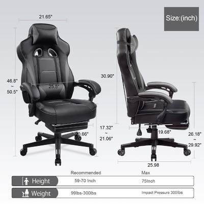 27.16&quot;D x 20.66&quot;W x 47.24&quot;H エルゴノミックゲームチェアで 脚と足の裏付け