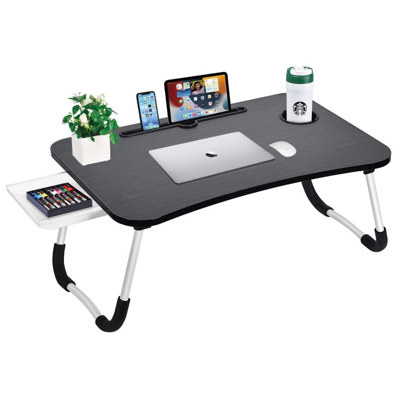 ポータブル 折りたたむラップトップ ベッド テーブル デスク トレイ カップホルダー 15.7&quot;D x 23.6&quot;W x 11&quot;H