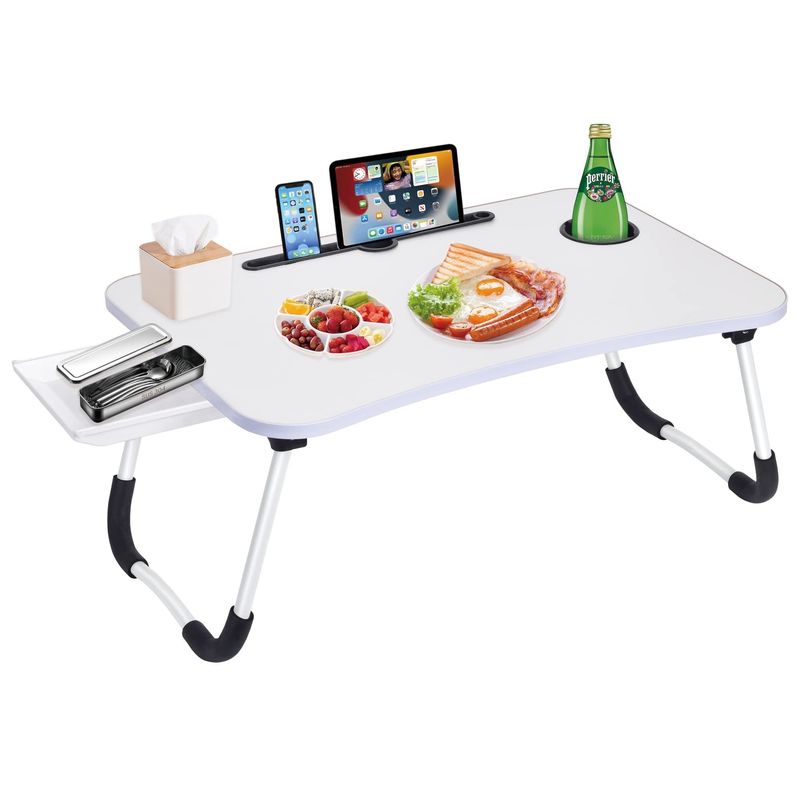木製 ラップトップ ベッド テーブル デスク トレイ カップホルダー 大型 ポータブル 折りたたむラップ デスク