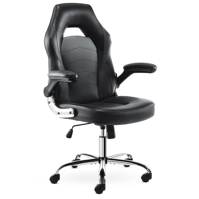 皮革製 エルゴノミックゲームチェア 腰筋支柱 29.9&quot;D x 29.9&quot;W x 49.6&quot;H